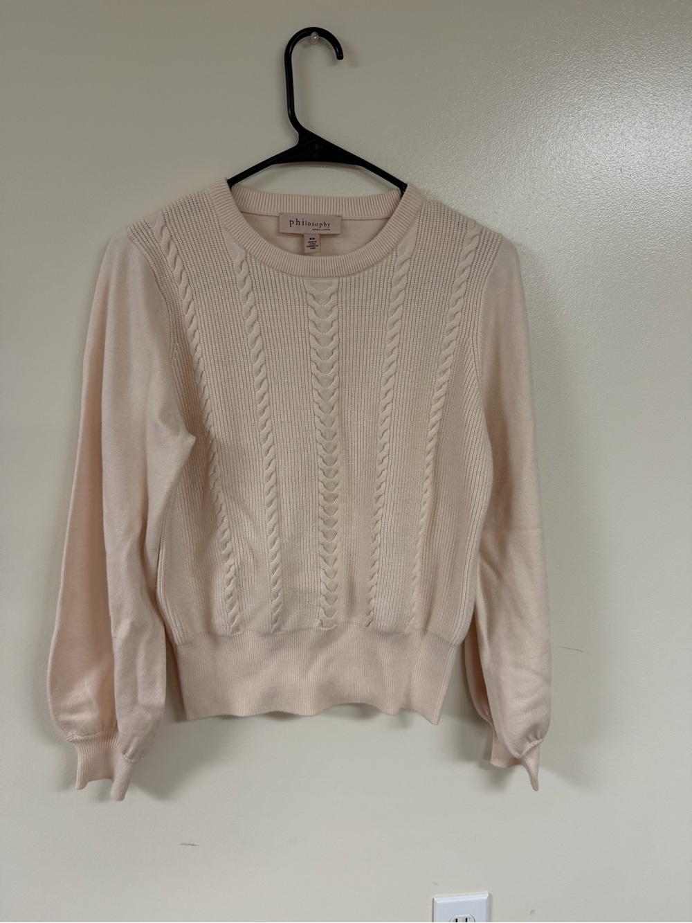Philosophy Soft Blush Cable Knit Crewneck Sweater